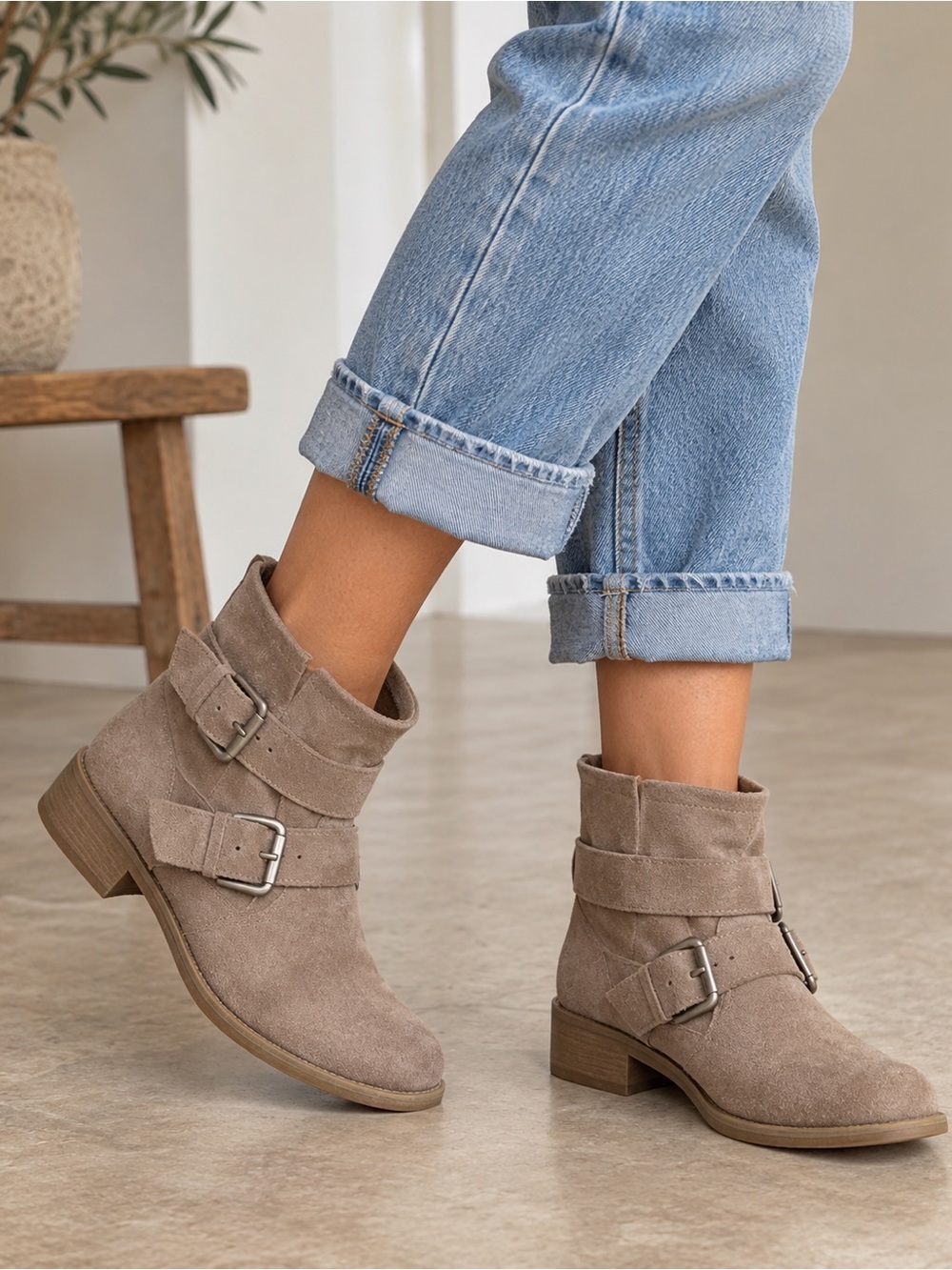 Women's Kenneth Cole Suede Buckle Ankle Boots - Taupe